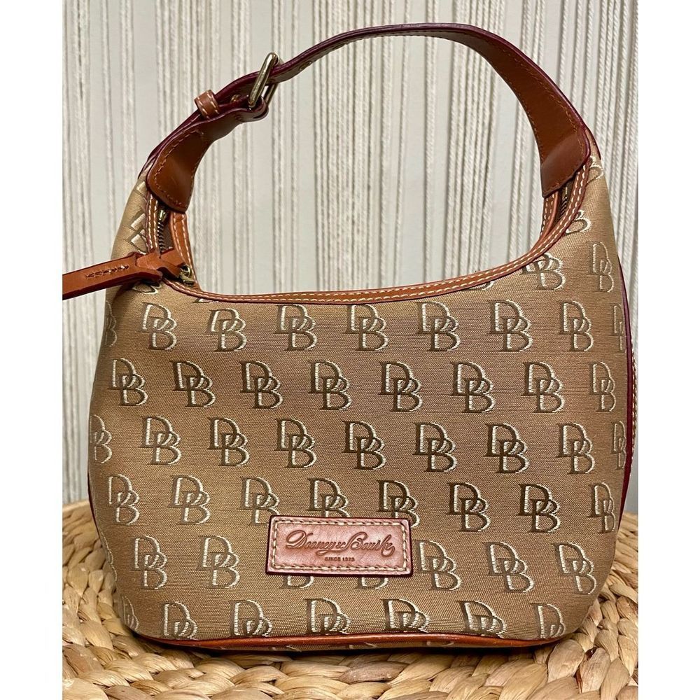 Dooney & Bourke Classic Vintage Monogram Canvas and Leather Bucket Shoulder Bag